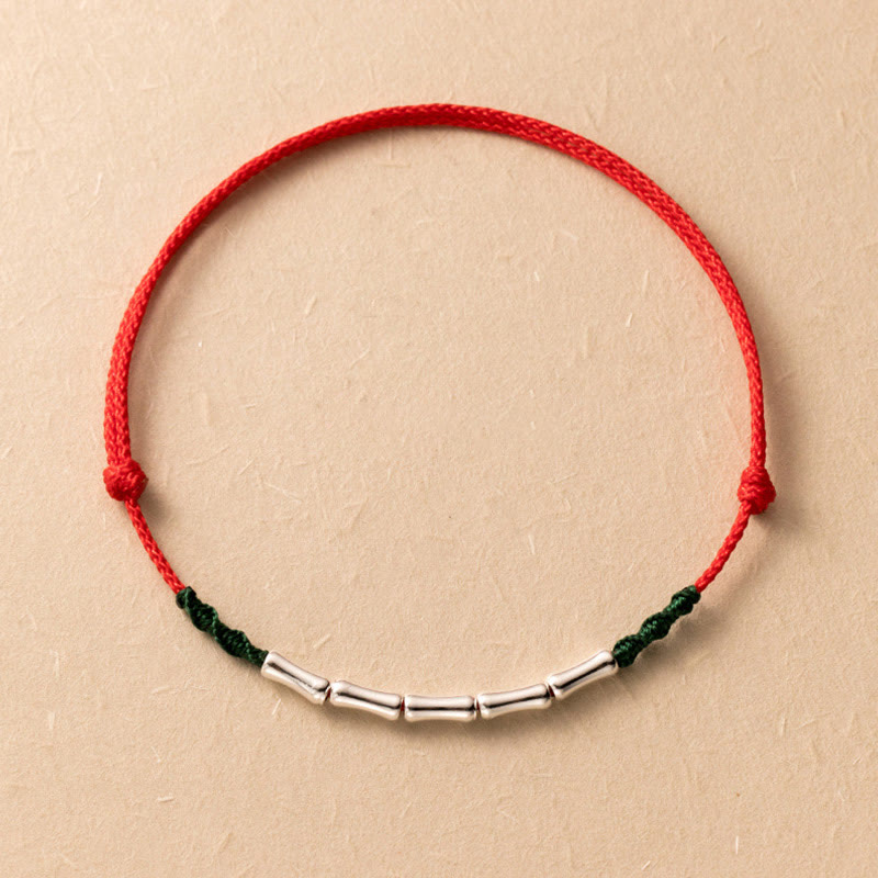 Buddha Stones 925 Sterling Silver Bamboo Design Luck Braided Ultra-Thin Rope Bracelet - Red Ultra-Thin Rope(Wrist Circumference 14-23cm) - image 1