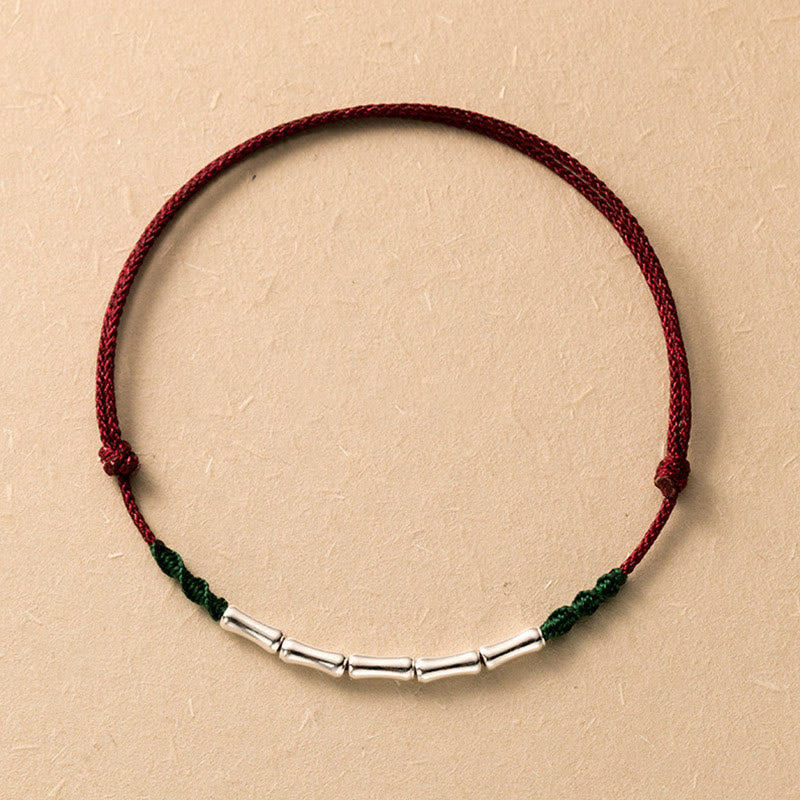 Buddha Stones 925 Sterling Silver Bamboo Design Luck Braided Ultra-Thin Rope Bracelet - Dark Red Ultra-Thin Rope(Wrist Circumference 14-23cm) - image 9