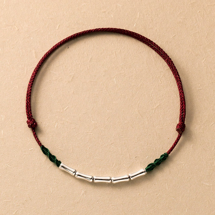Buddha Stones 925 Sterling Silver Bamboo Design Luck Braided Ultra-Thin Rope Bracelet - Dark Red Ultra-Thin Rope(Wrist Circumference 14-23cm) - image 9