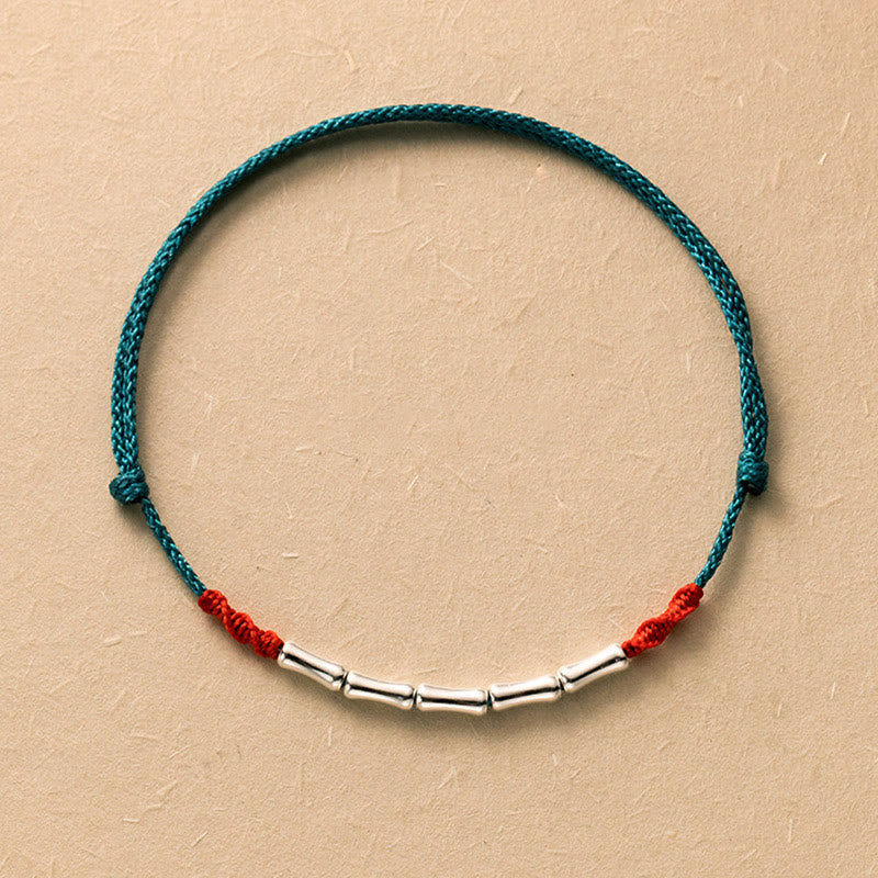 Buddha Stones 925 Sterling Silver Bamboo Design Luck Braided Ultra-Thin Rope Bracelet - Aqua Blue Ultra-Thin Rope(Wrist Circumference 14-23cm) - image 12