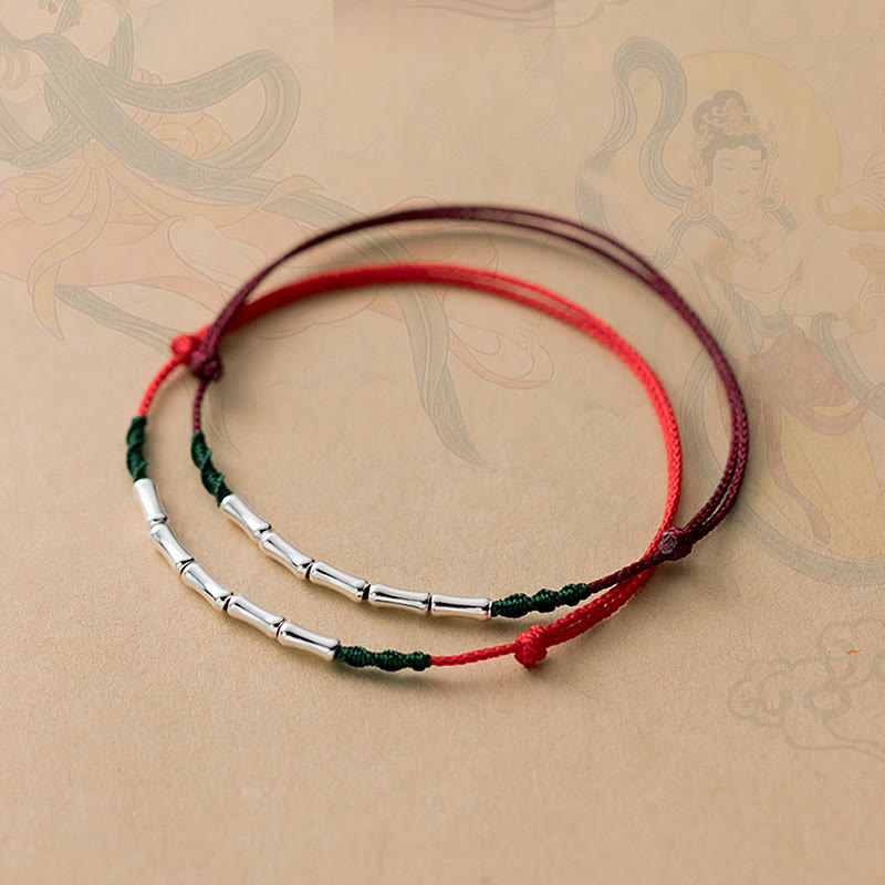 Buddha Stones 925 Sterling Silver Bamboo Design Luck Braided Ultra-Thin Rope Bracelet - image 0