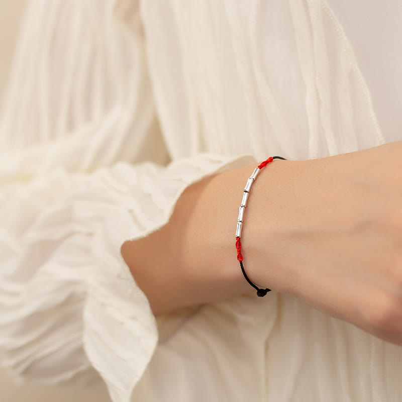 Buddha Stones 925 Sterling Silver Bamboo Design Luck Braided Ultra-Thin Rope Bracelet - image 11