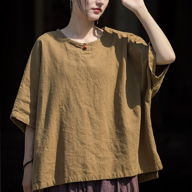 Buddha Stones Causal Half Sleeve Ramie Linen Cotton T-shirt Tee - image 1
