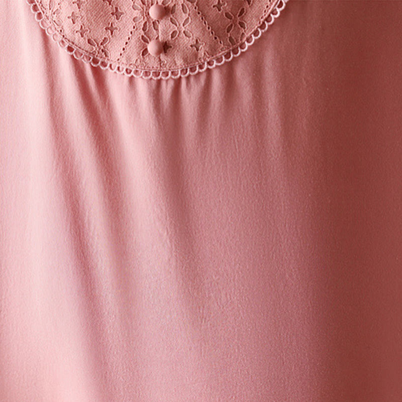 Buddha Stones V-Neck Pink Buttons Design Half Sleeve T-shirt Tee - image 6