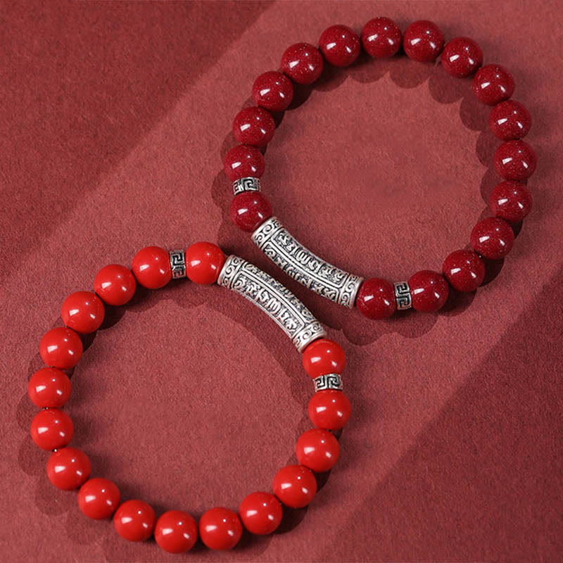 Buddha Stones Cinnabar 999 Sterling Silver Six True Words Blessing Bracelet - image 11