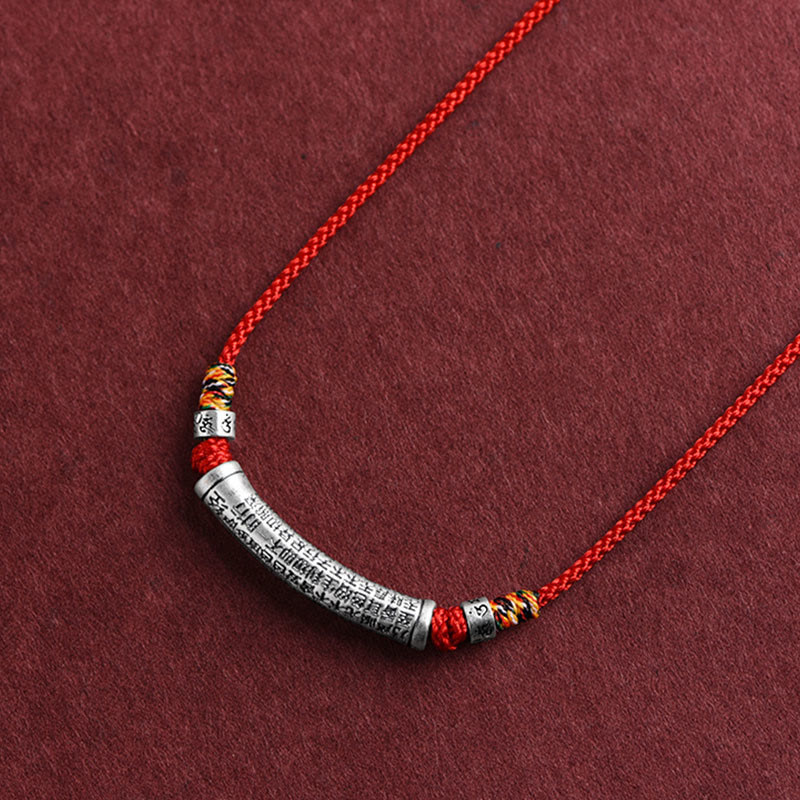 Buddha Stones 999 Sterling Silver Six True Word Heart Sutra String Necklace Pendant - Red (Six True Word & Heart Sutra) - image 11