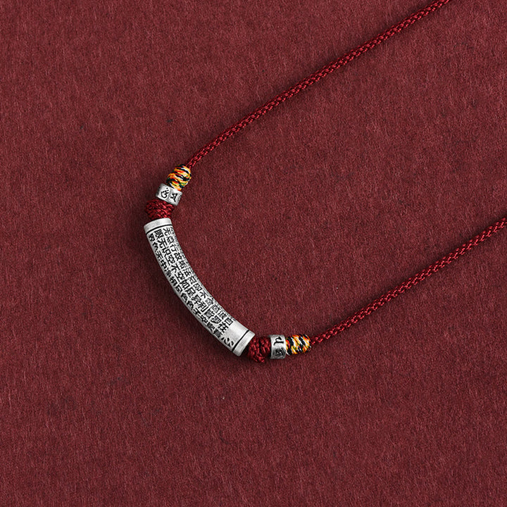 Buddha Stones 999 Sterling Silver Six True Word Heart Sutra String Necklace Pendant - Wine Red (Six True Word & Heart Sutra) - image 10