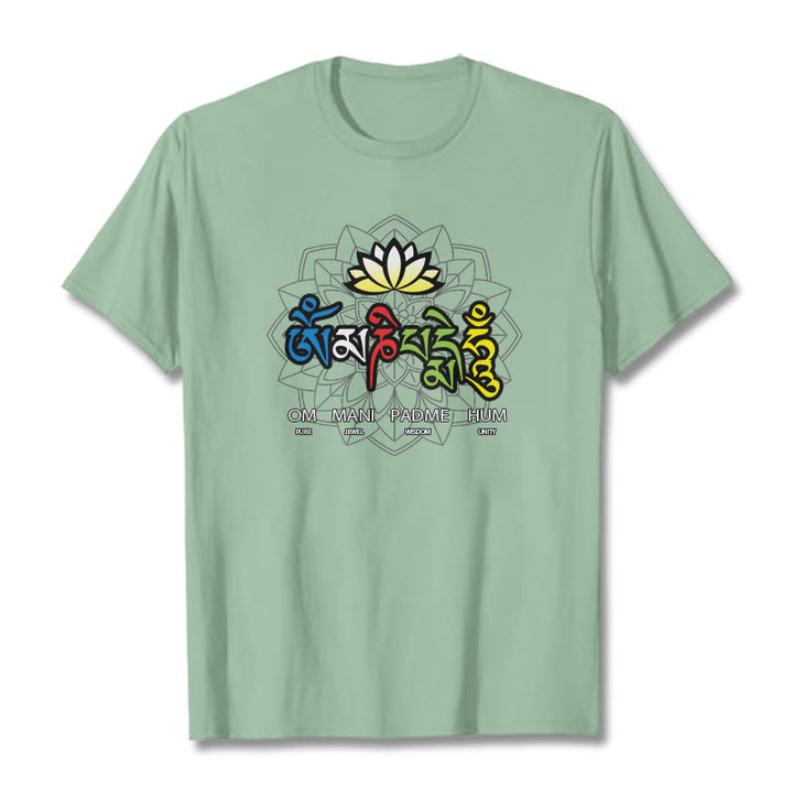 Buddha Stones Om Mani Padme Hum Lotus Tee T-shirt - Pale Green - 2XL - image 11