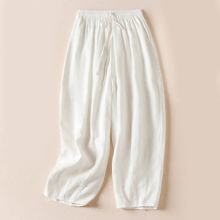 Buddha Stones Summer Small Flower Embroidery  Harem Pants With Pockets - White - US8-10，UK/AU12-14，EU40-42 (2XL) - image 16