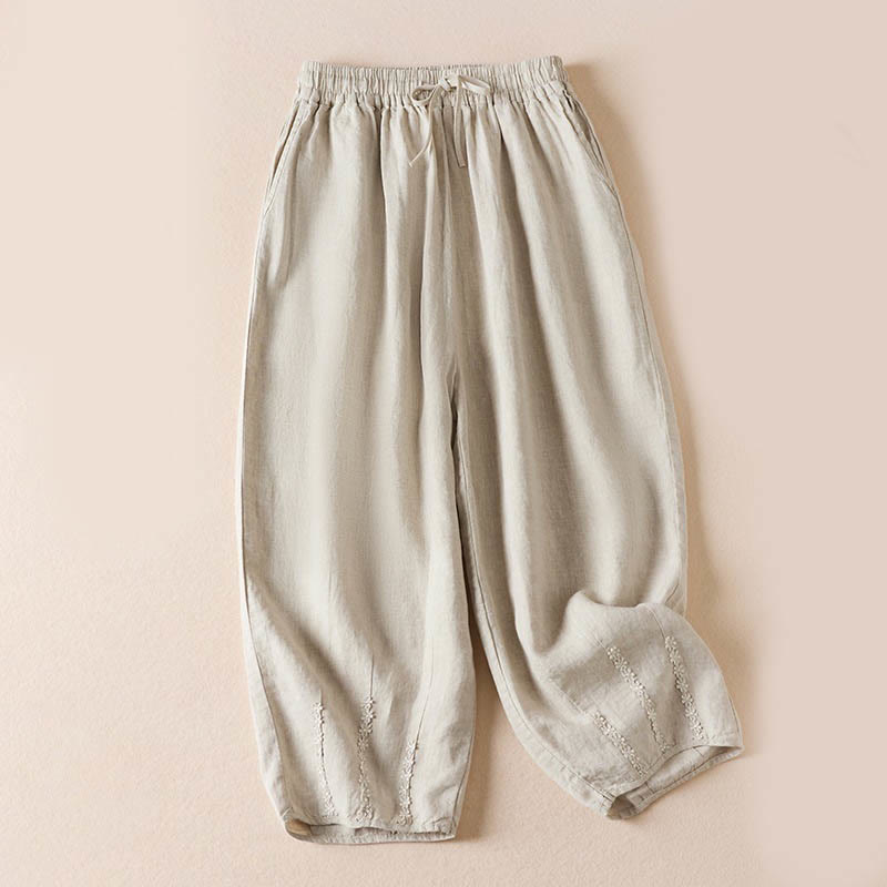 Buddha Stones Summer Small Flower Embroidery  Harem Pants With Pockets - Linen - US8-10，UK/AU12-14，EU40-42 (2XL) - image 24