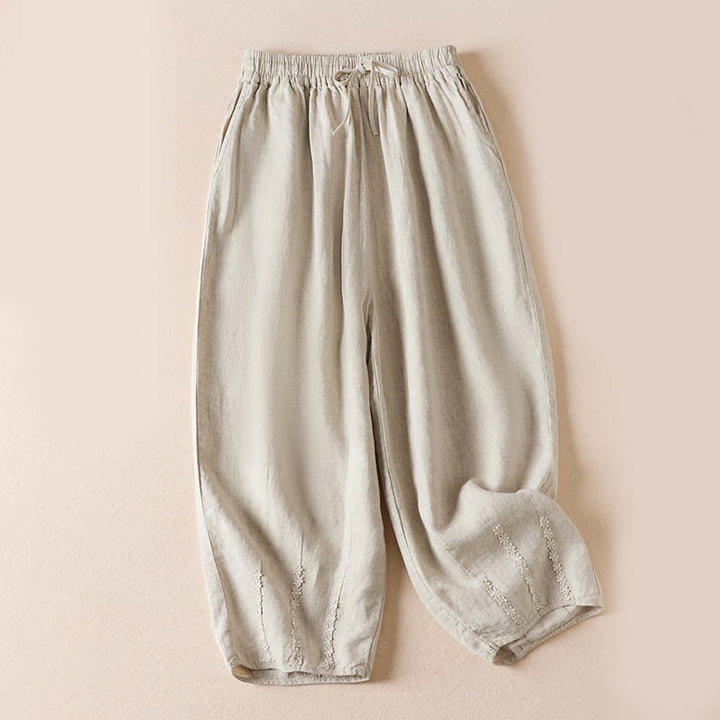 Buddha Stones Summer Small Flower Embroidery  Harem Pants With Pockets - Linen - US8-10，UK/AU12-14，EU40-42 (2XL) - image 24