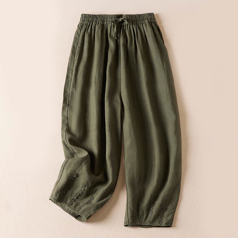 Buddha Stones Summer Small Flower Embroidery  Harem Pants With Pockets - DarkSeaGreen - US8-10，UK/AU12-14，EU40-42 (2XL) - image 31