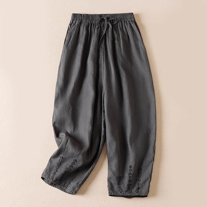 Buddha Stones Summer Small Flower Embroidery  Harem Pants With Pockets - DarkGray - US8-10，UK/AU12-14，EU40-42 (2XL) - image 37