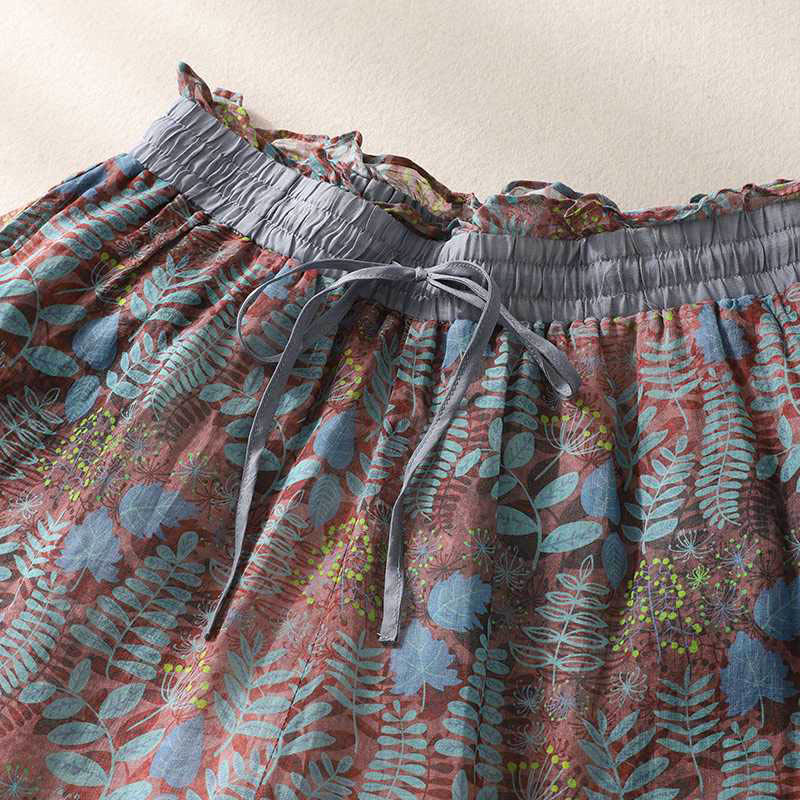 Buddha Stones Summer Women's Blue Leaves Plants Pants With Pockets - image 1