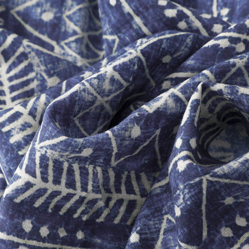 Buddha Stones Blue Stripes Print Cotton Linen Wide Leg Pants With Pockets - image 7