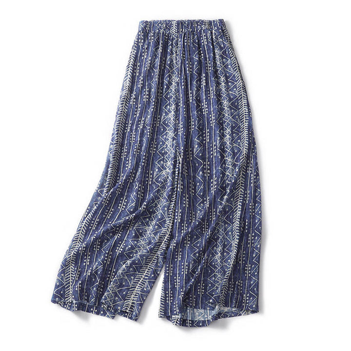 Buddha Stones Blue Stripes Print Wide Leg Pants With Pockets - image 2