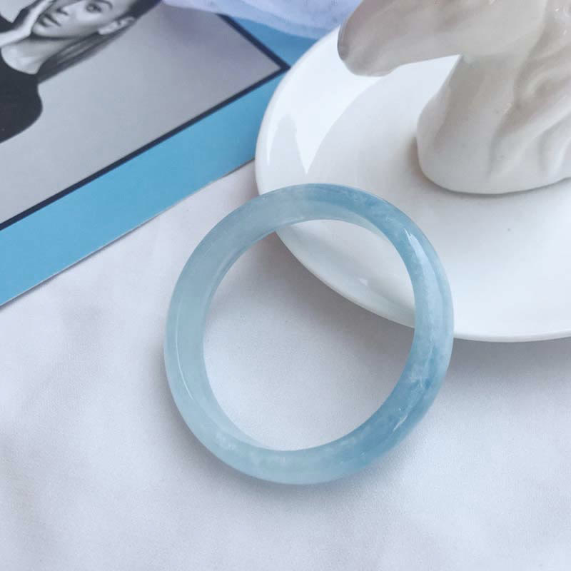 Buddha Stones Natural Aquamarine Blessing Bangle Bracelet - 60-62mm - image 0