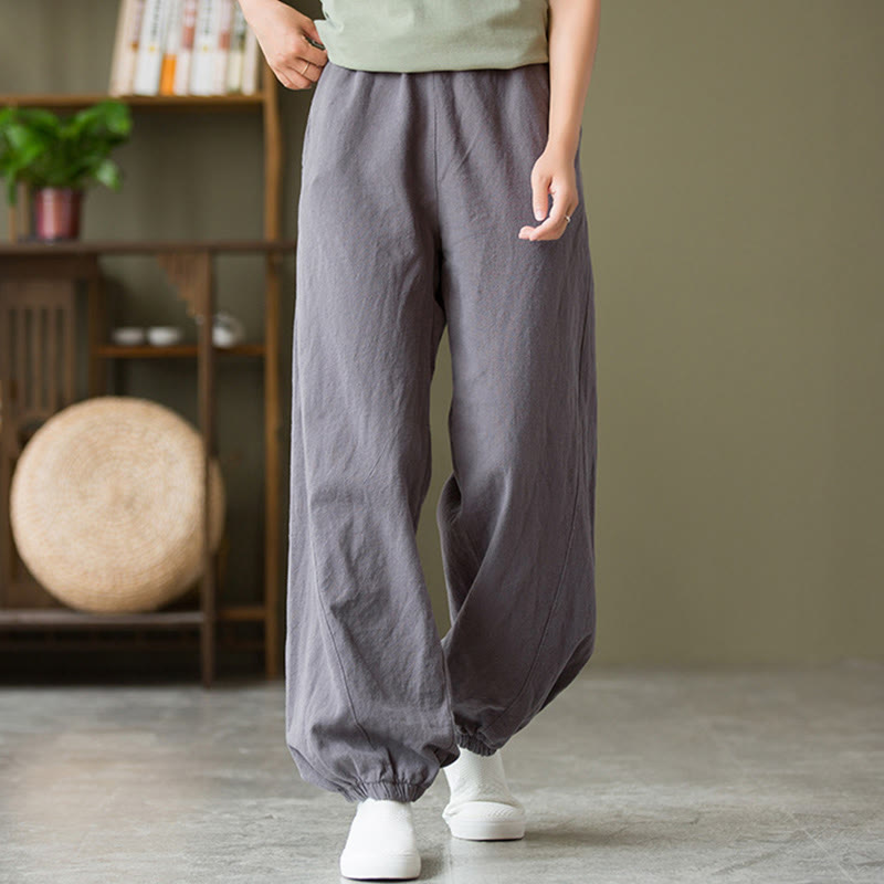 Buddha Stones Plain Color Ramie Linen Cotton Pants With Pockets - DarkGray - US4，UK/AU8，EU36 (L) - image 0