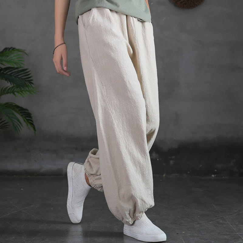 Buddha Stones Plain Color Ramie Linen Cotton Pants With Pockets - Linen - US6，UK/AU10，EU38 (L) - image 8