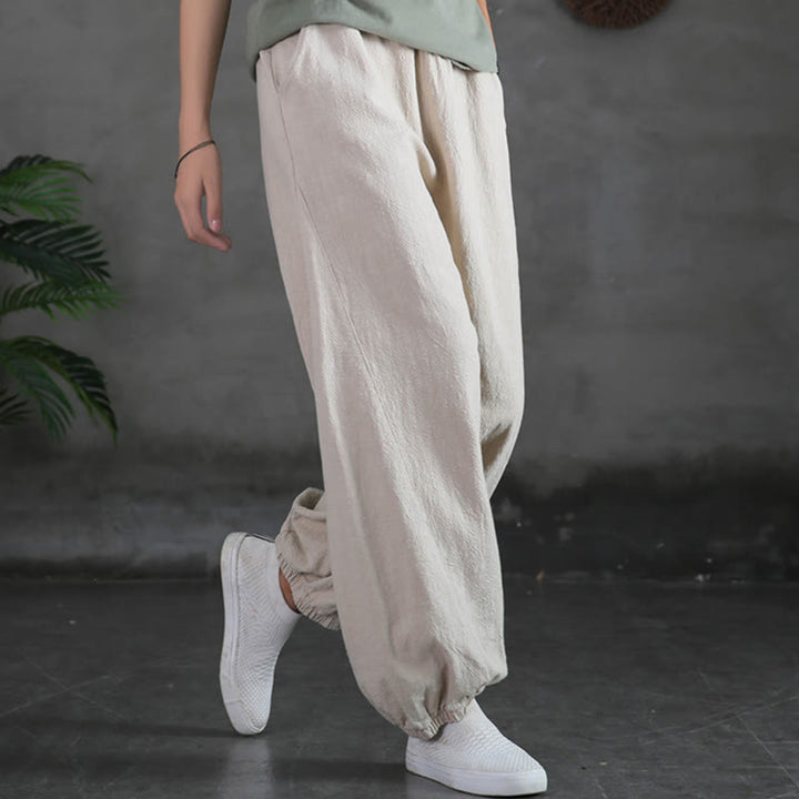 Buddha Stones Plain Color Ramie Linen Cotton Pants With Pockets - Linen - US6，UK/AU10，EU38 (L) - image 8