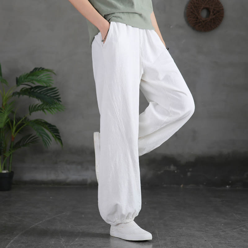 Buddha Stones Plain Color Ramie Linen Cotton Pants With Pockets - White - US4，UK/AU8，EU36 (L) - image 23