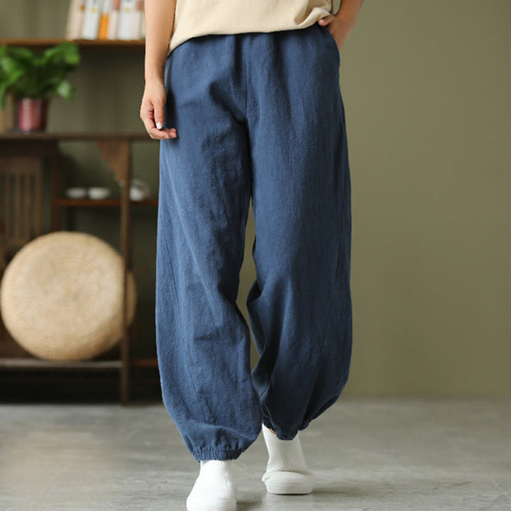 Buddha Stones Plain Color Ramie Linen Cotton Pants With Pockets - SteelBlue - US6，UK/AU10，EU38 (L) - image 41