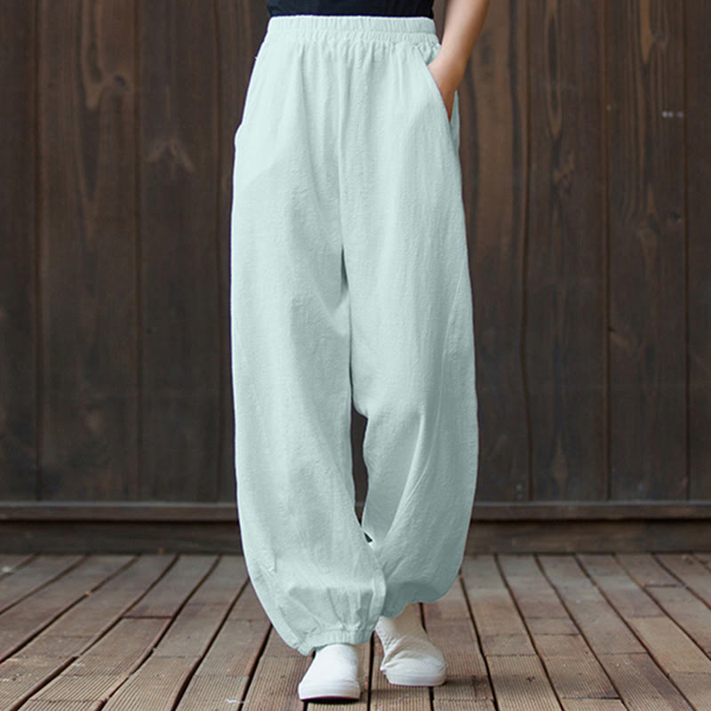 Buddha Stones Plain Color Ramie Linen Cotton Pants With Pockets - MintCream - US6，UK/AU10，EU38 (L) - image 58