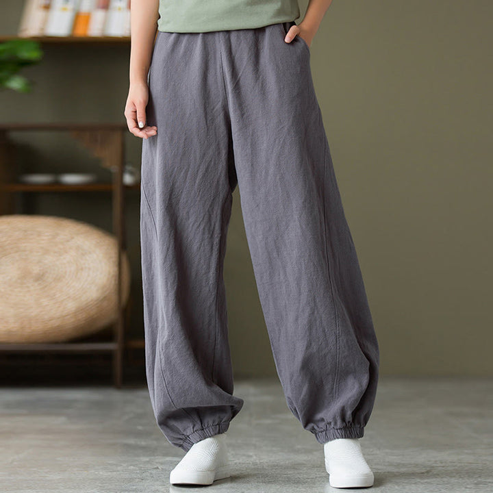 Buddha Stones Plain Color Ramie Linen Cotton Pants With Pockets - image 2