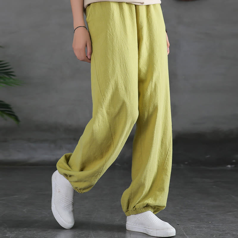 Buddha Stones Plain Color Ramie Linen Cotton Pants With Pockets - image 16