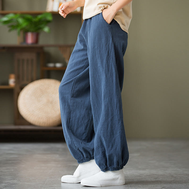 Buddha Stones Plain Color Ramie Linen Cotton Pants With Pockets - image 43