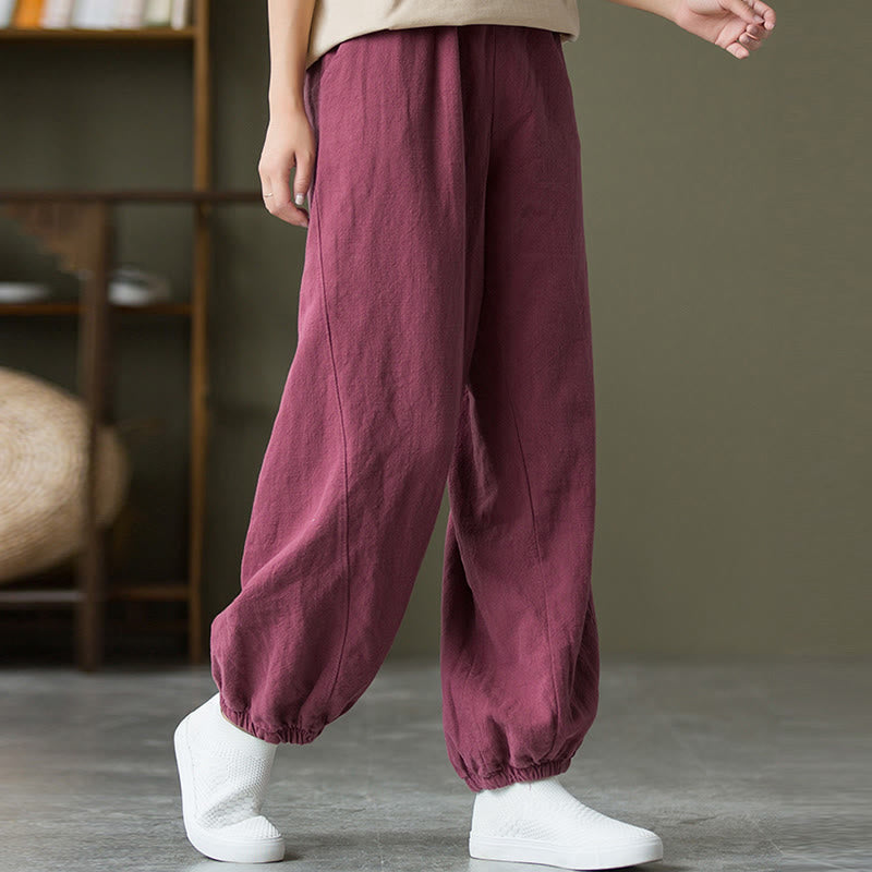 Buddha Stones Plain Color Ramie Linen Cotton Pants With Pockets - image 49