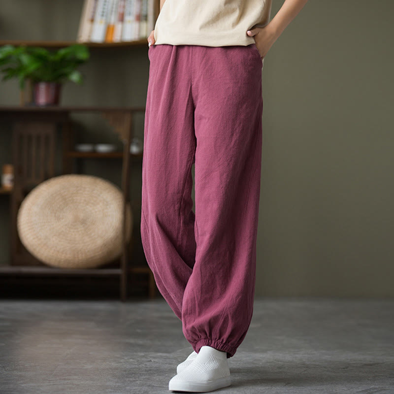 Buddha Stones Plain Color Ramie Linen Cotton Pants With Pockets - image 50
