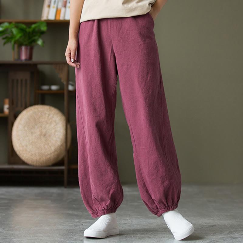 Buddha Stones Plain Color Ramie Linen Cotton Pants With Pockets - image 52