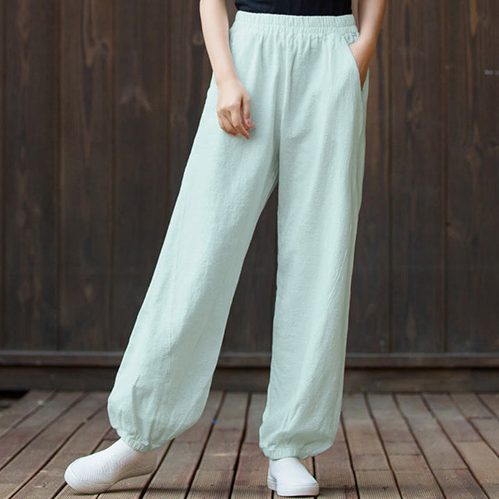 Buddha Stones Plain Color Ramie Linen Cotton Pants With Pockets - image 61