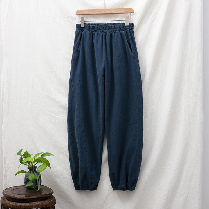Buddha Stones Plain Color Ramie Linen Cotton Pants With Pockets - image 47