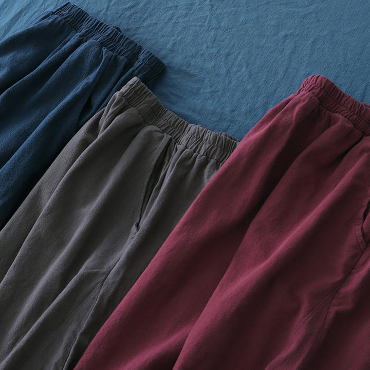 Buddha Stones Plain Color Ramie Linen Cotton Pants With Pockets - image 56