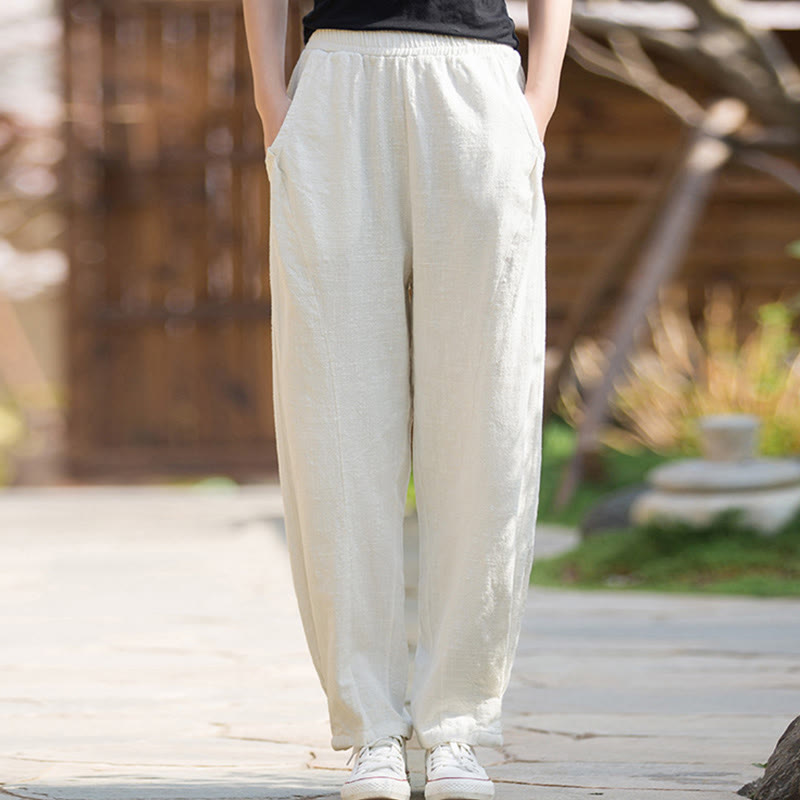 Buddha Stones Casual Ramie Linen Cotton Yoga Pants With Pockets - Linen - US4，UK/AU8，EU36 (L) - image 23