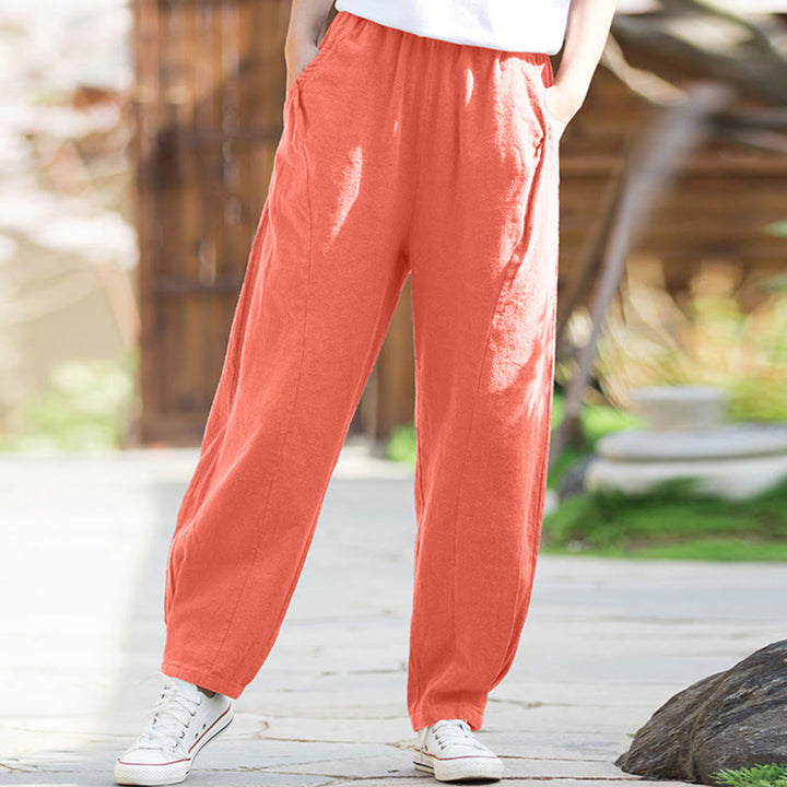 Buddha Stones Casual Ramie Linen Cotton Yoga Pants With Pockets - LightCoral - US4，UK/AU8，EU36 (L) - image 34