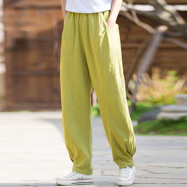 Buddha Stones Casual Ramie Linen Cotton Yoga Pants With Pockets - image 1