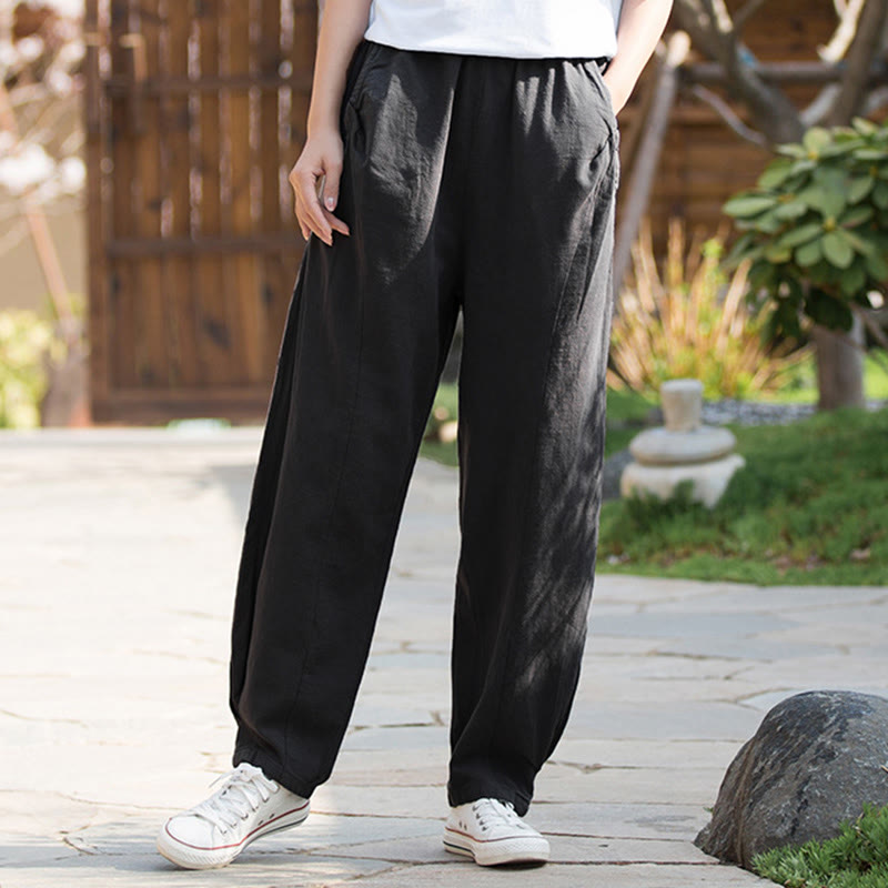 Buddha Stones Casual Ramie Linen Cotton Yoga Pants With Pockets - image 33