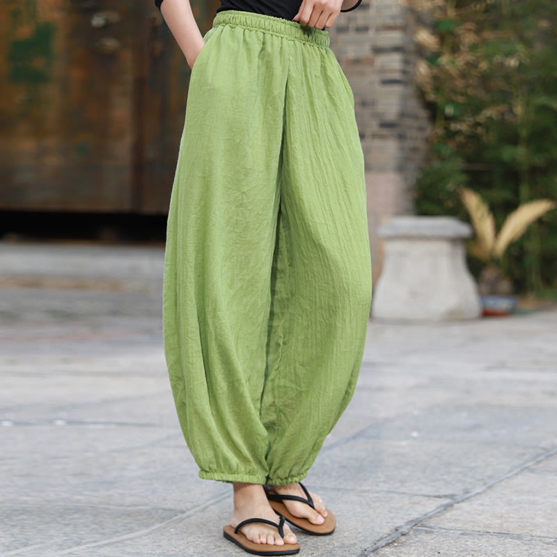 Buddha Stones Casual Summer Women's Cotton Pants With Pockets - PaleGreen - US4-6，UK/AU8-10，EU36-38 (F) - image 0