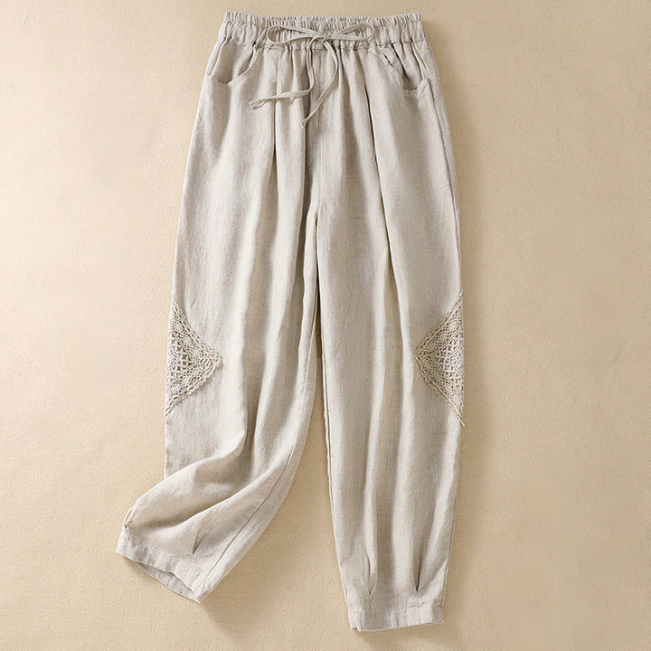 Buddha Stones Summer Women's Cotton Drawstring Harem Pants With Pockets - Linen - US8-10，UK/AU12-14，EU40-42 (2XL) - image 16