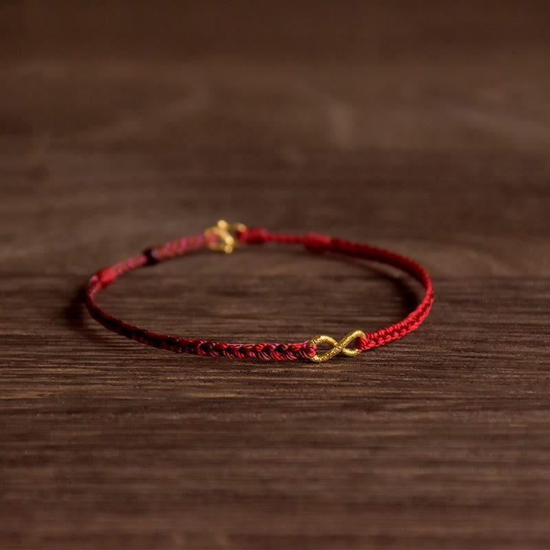 Buddha Stones 999 Gold Endless Knot Infinity Handmade Luck Rope Bracelet - Red Rope - 23cm - image 0