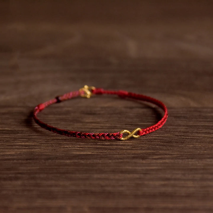 Buddha Stones 999 Gold Endless Knot Infinity Handmade Luck Rope Bracelet - Red Rope - 23cm - image 0