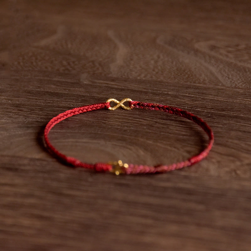 Buddha Stones 999 Gold Endless Knot Infinity Handmade Luck Rope Bracelet - image 1