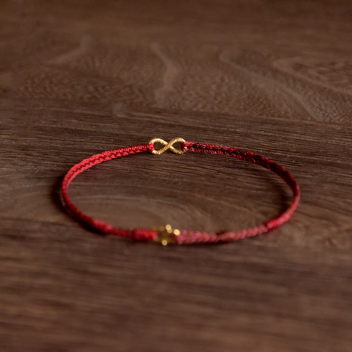 Buddha Stones 999 Gold Endless Knot Infinity Handmade Luck Rope Bracelet - image 1