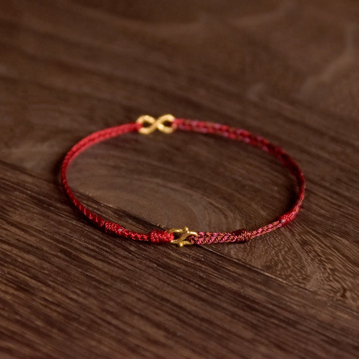 Buddha Stones 999 Gold Endless Knot Infinity Handmade Luck Rope Bracelet - image 2