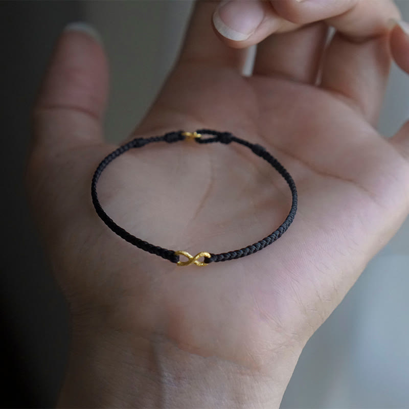 Buddha Stones 999 Gold Endless Knot Infinity Handmade Luck Rope Bracelet - Black Rope - 23cm - image 5