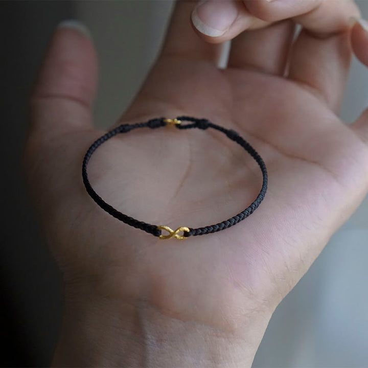 Buddha Stones 999 Gold Endless Knot Infinity Handmade Luck Rope Bracelet - Black Rope - 23cm - image 5