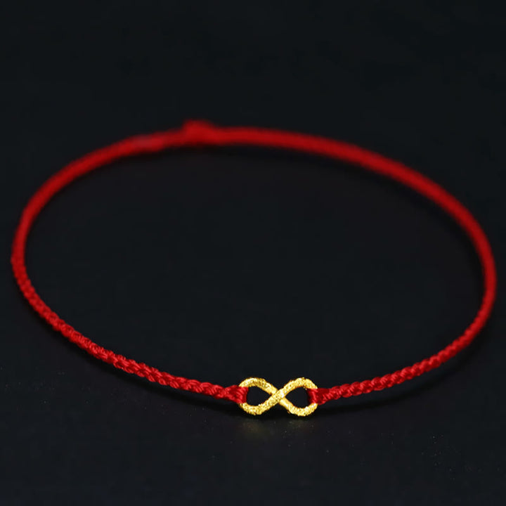 Buddha Stones 999 Gold Mobius Infinite Love Fu Character Copper Coin Protection Handmade Ultra-Thin Rope Bracelet - Mobius - 23cm - image 6